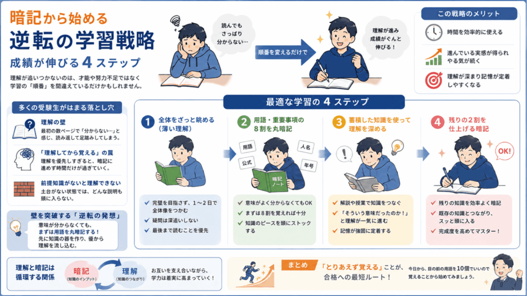 暗記から始める勉強法 - 理解が追いつく勉強の順番